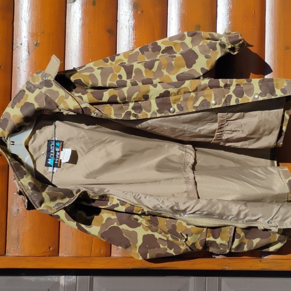 Vintage MOUNT'N PRAIRIE CAMO DUCK HUNTING JACKET  w/HOOD Sz L